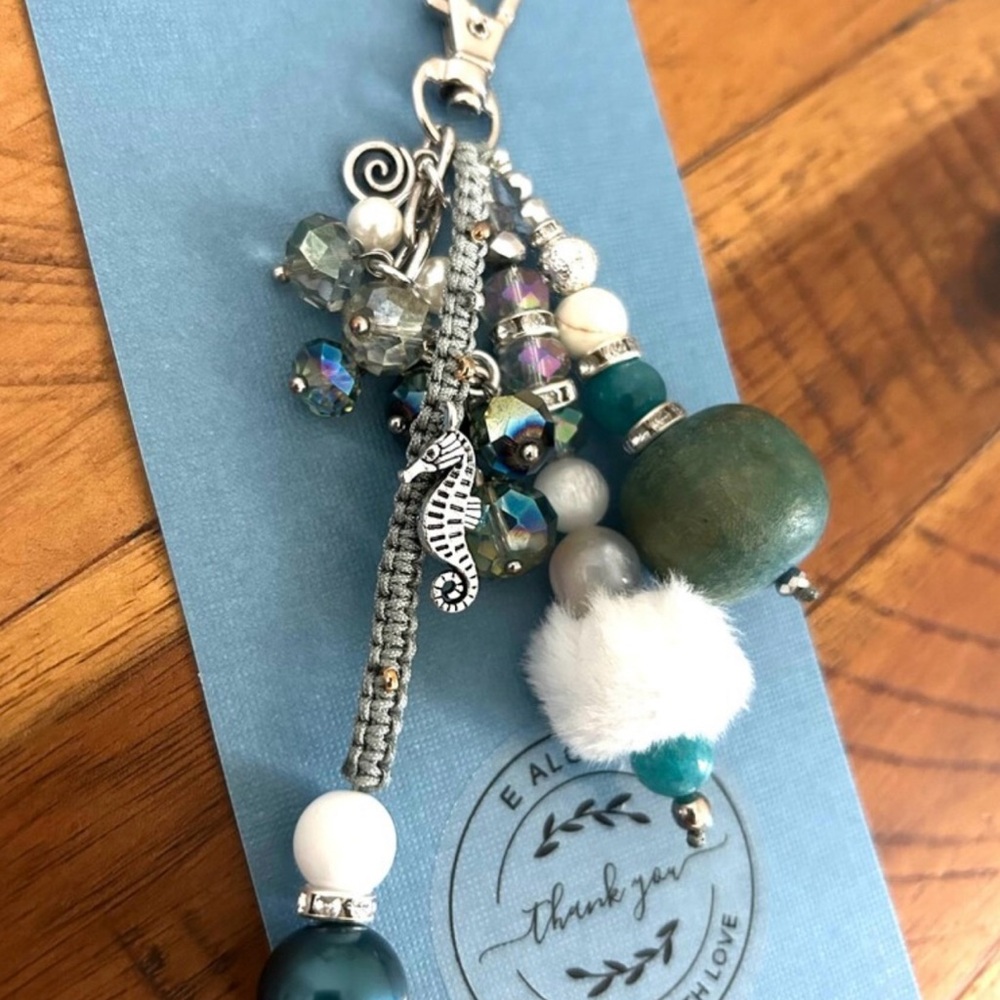 Handmade Seafoam Green and White Charm Keychain - Women Jewelry-handmade/EAlovey